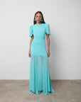 AGUA MAXI DRESS IN TURQUOISE CRINKLE CHIFFON - De La Vali