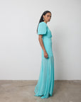 AGUA MAXI DRESS IN TURQUOISE CRINKLE CHIFFON - De La Vali