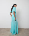 AGUA MAXI DRESS IN TURQUOISE CRINKLE CHIFFON