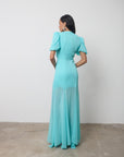 AGUA MAXI DRESS IN TURQUOISE CRINKLE CHIFFON