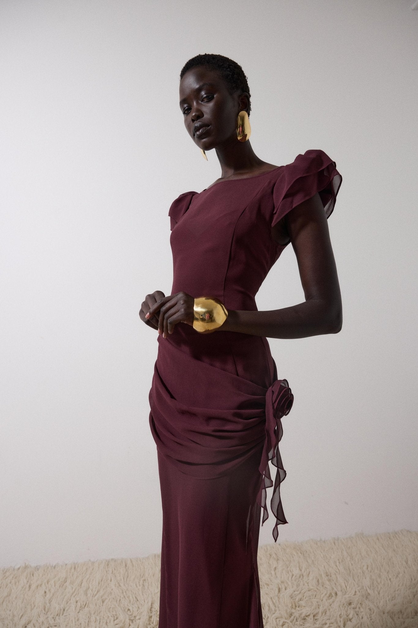 FLORENTINE MAXI DRESS IN EARTH CHIFFON – DE LA VALI OFFICIAL