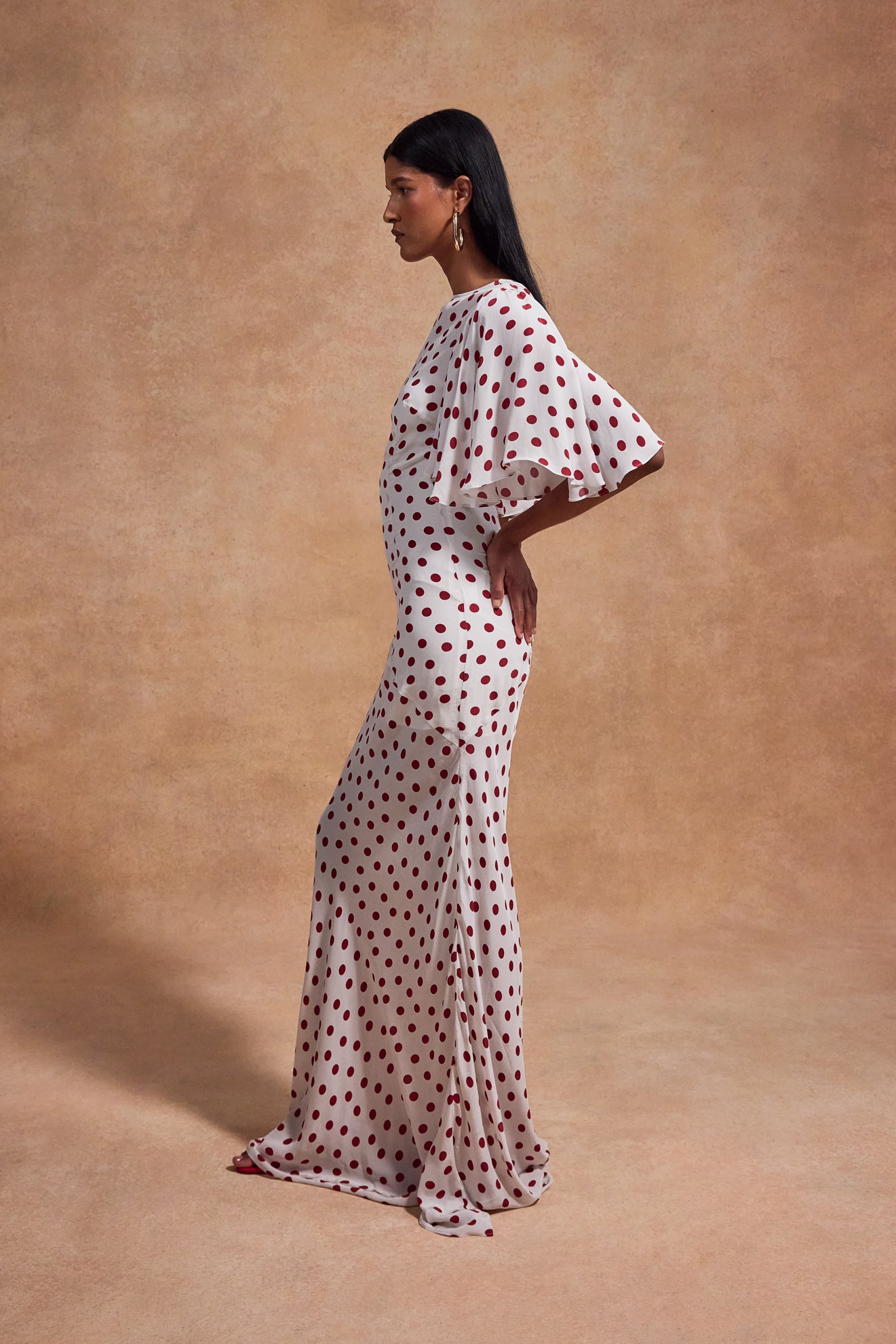 PALOMA MAXI DRESS IN IVORY RED POLKADOT CREPE DE CHINE DE LA VALI OFFICIAL PALOMA MAXI DRESS IN IVORY RED POLKADOT CREPE DE CHINE DE LA VALI OFFICIAL