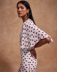 PALOMA MAXI DRESS IN IVORY RED POLKADOT CREPE DE CHINE
