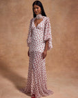 PRECIOSO CAPE IN IVORY RED POLKADOT SILK CHIFFON