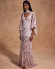 PRECIOSO CAPE IN IVORY RED POLKADOT SILK CHIFFON