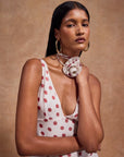 KATJA MAXI DRESS IN IVORY RED POLKADOT SILK CHIFFON