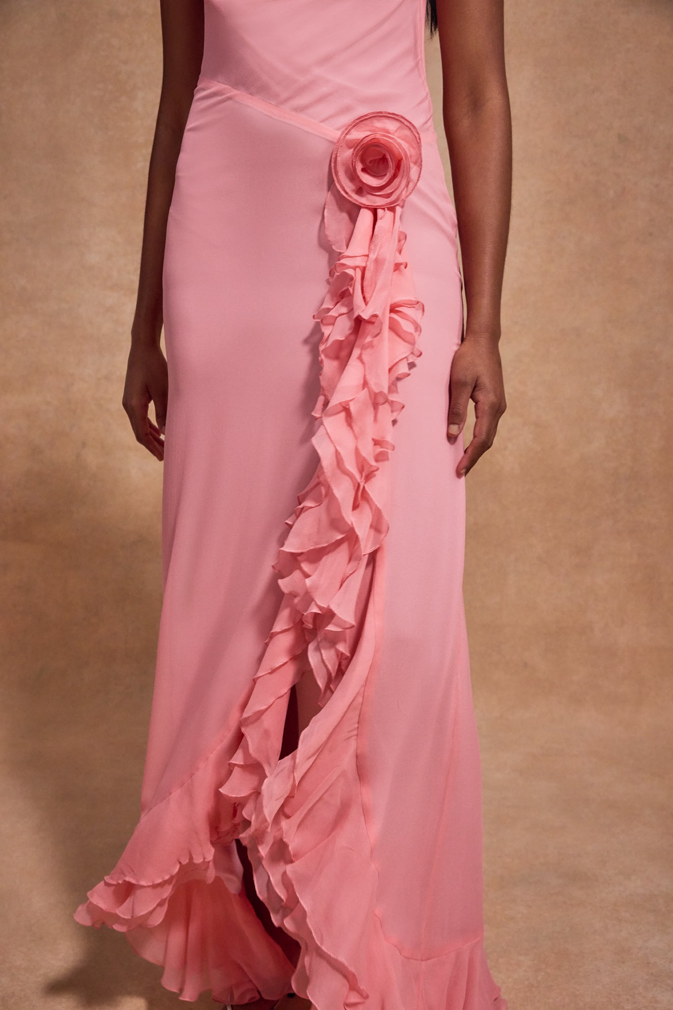 de la vali pink dress ESPERANZA LONG DRESS IN BALLET SILK SATIN DE LA VALI OFFICIAL