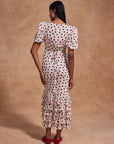 FORTALEZA MIDI DRESS IN IVORY RED POLKADOT CHIFFON