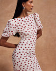 FORTALEZA MIDI DRESS IN IVORY RED POLKADOT CHIFFON