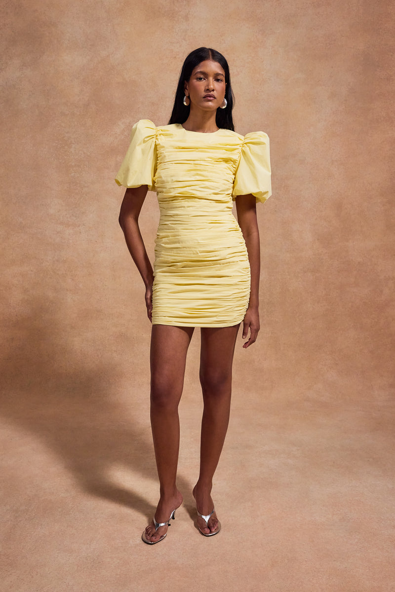 MENCIA MINI DRESS IN SHERBET YELLOW COTTON – DE LA VALI OFFICIAL