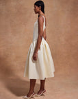 LOLA MIDI DRESS IN IVORY BONDED SATIN - De La Vali