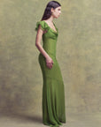 GAIA MAXI DRESS IN FOREST GREEN SILK CHIFFON