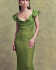 GAIA MAXI DRESS IN FOREST GREEN SILK CHIFFON - De La Vali