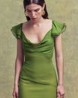 GAIA MAXI DRESS IN FOREST GREEN SILK CHIFFON