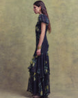ANETTA MIDI DRESS IN PRIMAVERA - BLACK CHIFFON