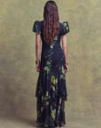 ANETTA MIDI DRESS IN PRIMAVERA - BLACK CHIFFON
