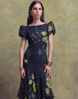 ANETTA MIDI DRESS IN PRIMAVERA - BLACK CHIFFON