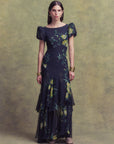 ANETTA MIDI DRESS IN PRIMAVERA - BLACK CHIFFON
