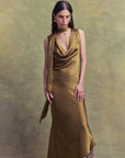 THEBE MIDI DRESS IN FENNEL SILK SATIN