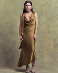 THEBE MIDI DRESS IN FENNEL SILK SATIN