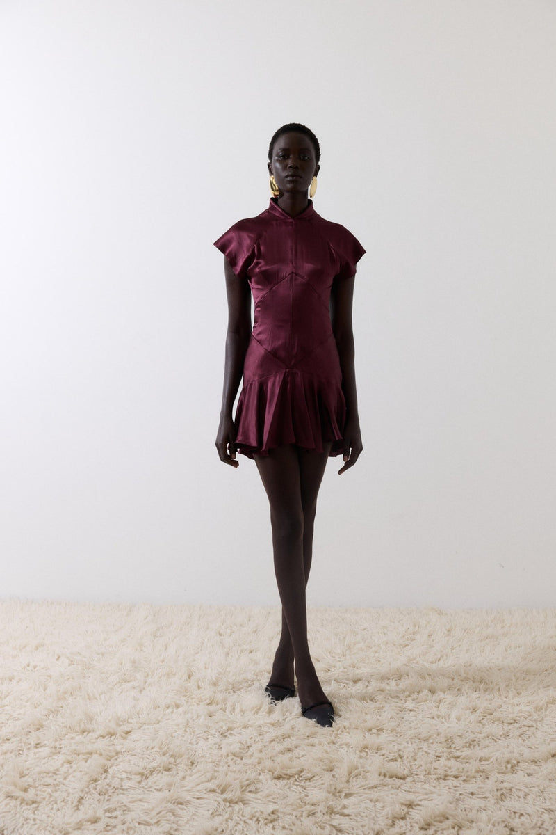 ALIZEE MINI DRESS IN EARTH SILK SATIN – DE LA VALI OFFICIAL