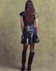 ALIZEE MINI DRESS IN PRIMAVERA - BLACK SILK SATIN