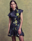 ALIZEE MINI DRESS IN PRIMAVERA - BLACK SILK SATIN