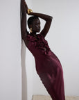 NEMA LONG DRESS IN EARTH SILK SATIN - De La Vali