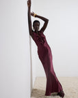 NEMA LONG DRESS IN EARTH SILK SATIN - De La Vali