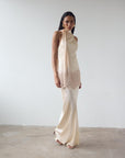 KHAMSIN MAXI DRESS IN CREAM SILK SATIN - De La Vali