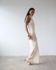 KHAMSIN MAXI DRESS IN CREAM SILK SATIN - De La Vali