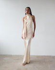 KHAMSIN MAXI DRESS IN CREAM SILK SATIN - De La Vali