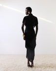 TELLUS MIDI DRESS IN BLACK CHIFFON