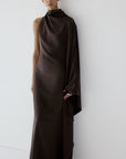 ODALUNA MAXI DRESS IN UMBER BROWN SATIN BACK CREPE