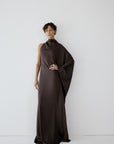 ODALUNA MAXI DRESS IN UMBER BROWN SATIN - De La Vali