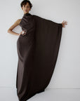 ODALUNA MAXI DRESS IN UMBER BROWN SATIN BACK CREPE