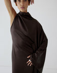 ODALUNA MAXI DRESS IN UMBER BROWN SATIN - De La Vali