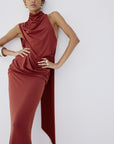 LURNA MAXI DRESS IN BURNT RED SPANDEX JEREY