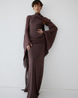 SABELA MAXI DRESS IN UMBER BROWN VISCOSE GEORGETTE