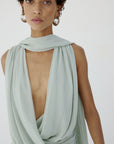 AZUL DRAPED NECKLINE DRESS IN ICE GREEN CHIFFON - De La Vali
