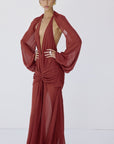 FIORELA MAXI DRESS IN BURNT RED CHIFFON - De La Vali