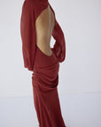 FIORELA MAXI DRESS IN BURNT RED CHIFFON - De La Vali
