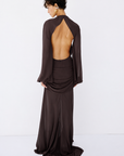 FIORELA MAXI DRESS IN UMBER BROWN CHIFFON