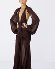 FIORELA MAXI DRESS IN UMBER BROWN CHIFFON