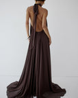 ADELA MAXI DRESS IN UMBER BROWN CHIFFON - De La Vali