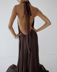 ADELA MAXI DRESS IN UMBER BROWN CHIFFON - De La Vali