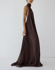 ADELA MAXI DRESS IN UMBER BROWN CHIFFON - De La Vali