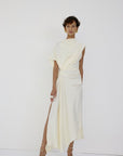 LUNESSA MIDI DRESS IN BRIGHT CREAM SATIN - De La Vali