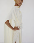 LUNESSA MIDI DRESS IN BRIGHT CREAM SATIN - De La Vali