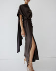 LUNESSA MIDI DRESS IN UMBER BROWN SATIN BACK CREPE